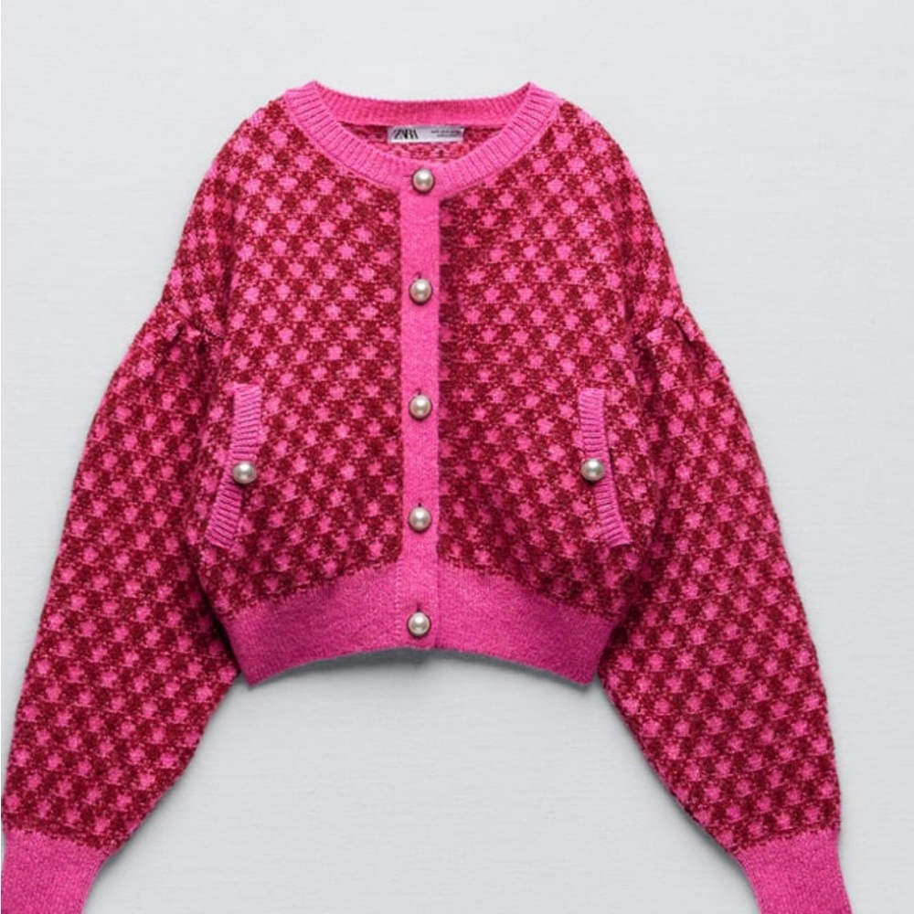 Zara Plaid Knit Jacket